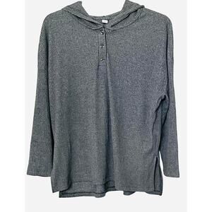 OLD NAVY LONG SLV PULL-OVER RIBBED KNIT SWEATER HOODIE, WOMENS, L, GREY-BUTTONS